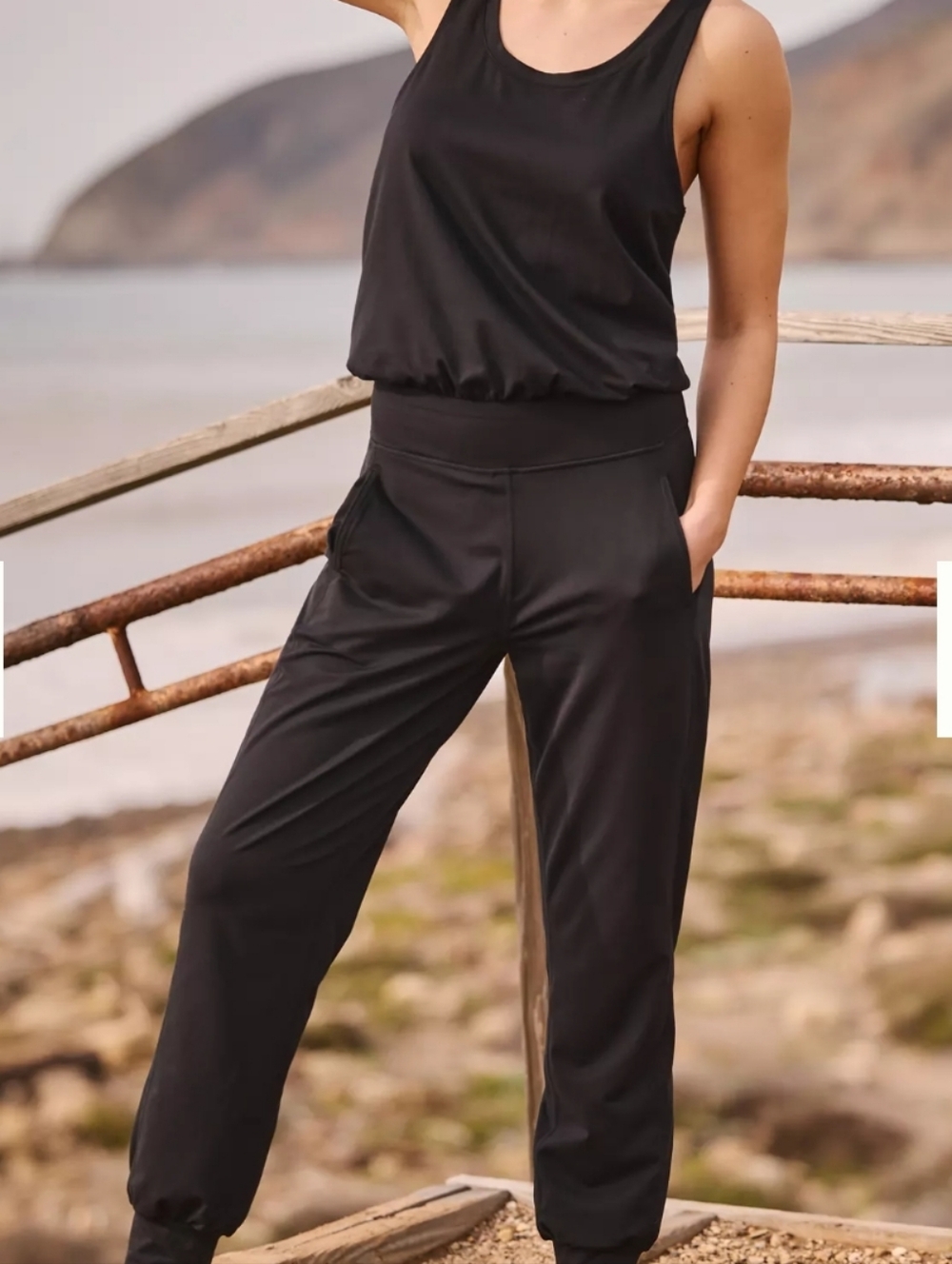 Sweaty Betty Gary Jumpsuit Size M Black Racerback Jogger Athleisure Pockets